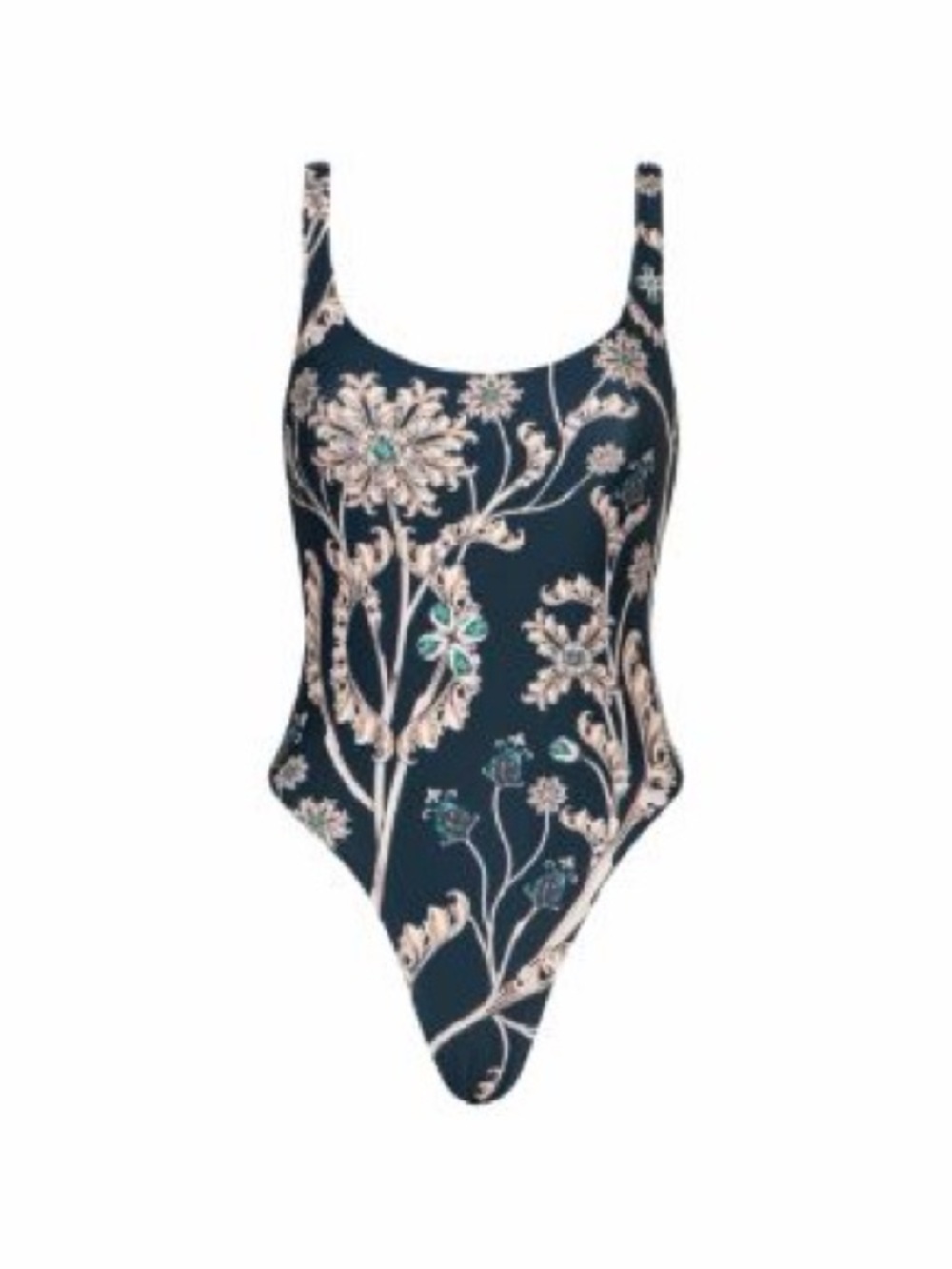 Agua Bendita Navy Floral One-Piece Swimsuit with Pink and Green Accents